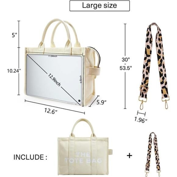 The Tote Bag for Women with Zipper,Large/Medium/Small Size,Canvas/PU leather/EVA - Picture 4 of 7